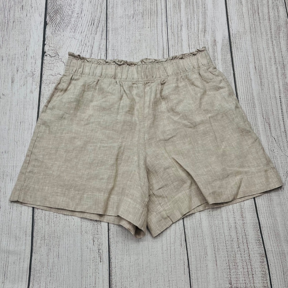 Quince European Linen Paperbag Waist Shorts Driftwood Beige S Elastic Waist